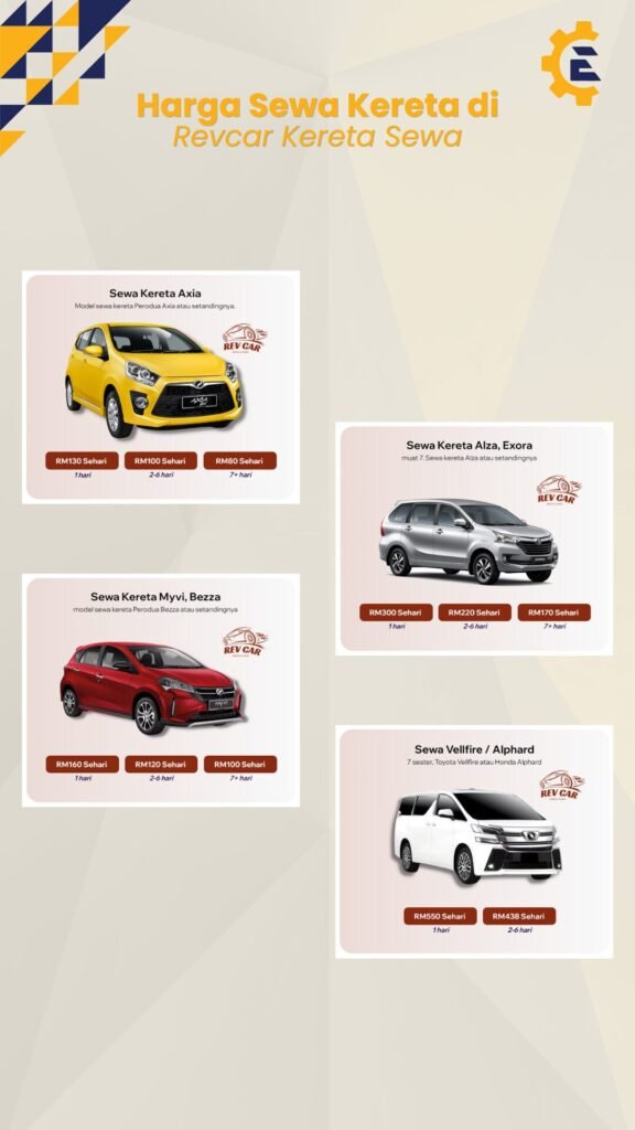 Jadual Harga Sewa Kereta RevCar